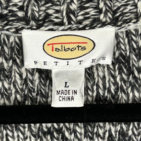 VTG Talbots Petites Lambs‎ Wool Black White Button Long Cardigan Sweater Women L - Picture 4 of 7